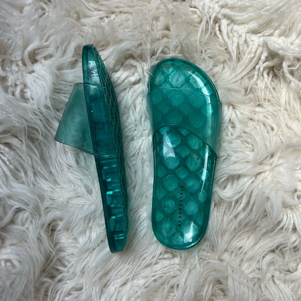 Clear Jelly Slide Sandals - Teal